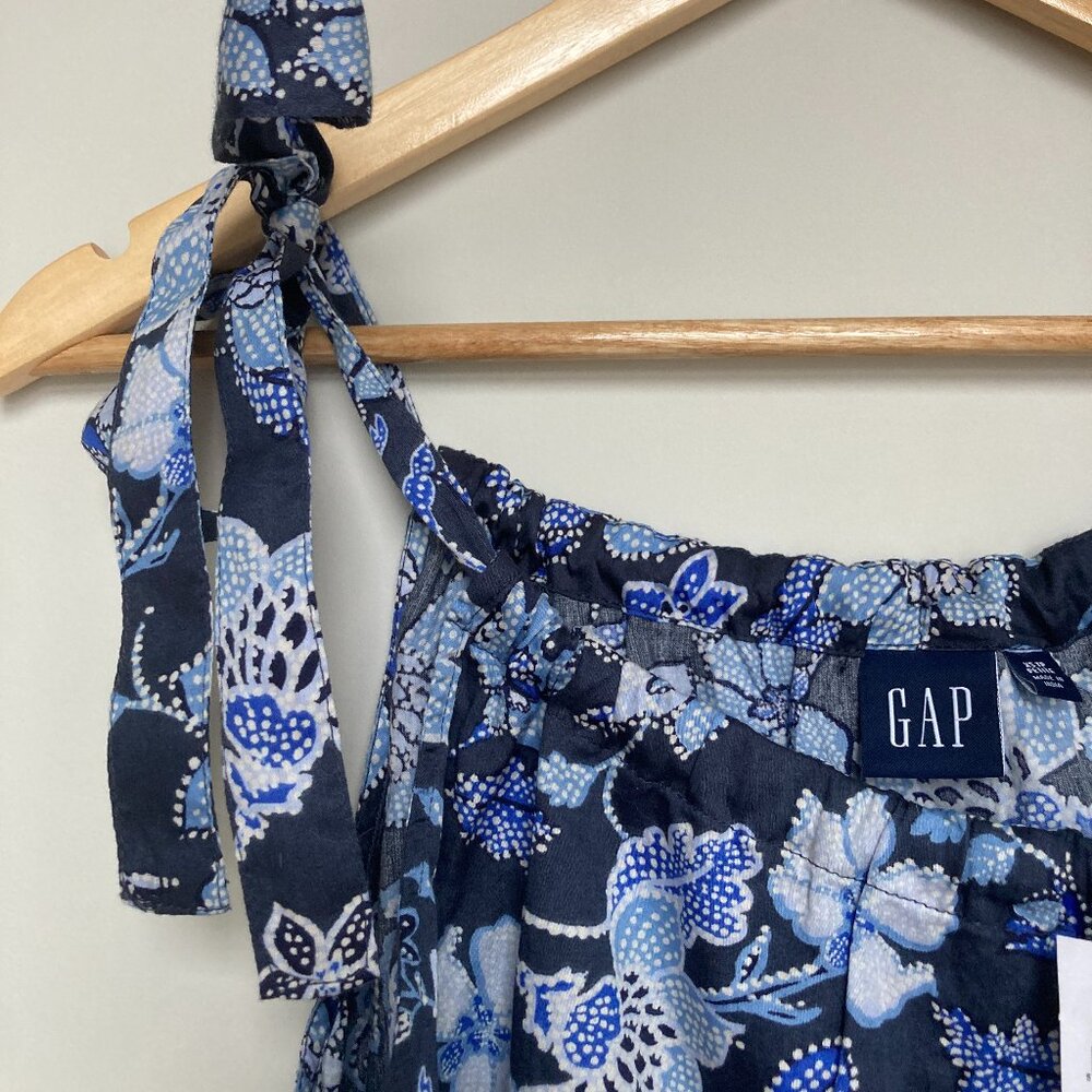 NWT Gap Floral Tie Strap Tank Top XS Petite Navy Blue White Summer Blouse